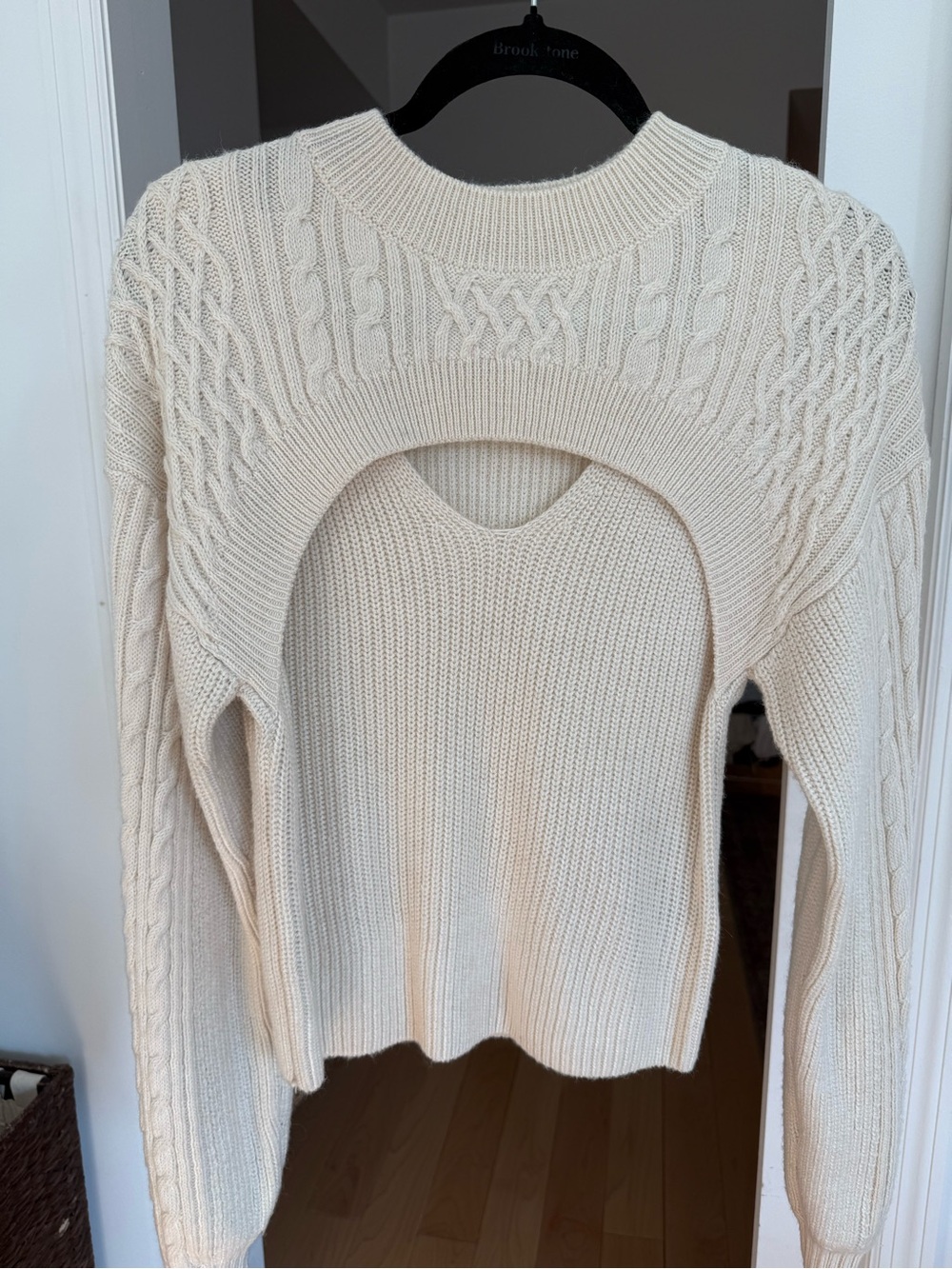 H&M Cream Cable-Knit Cutout Crewneck Sweater